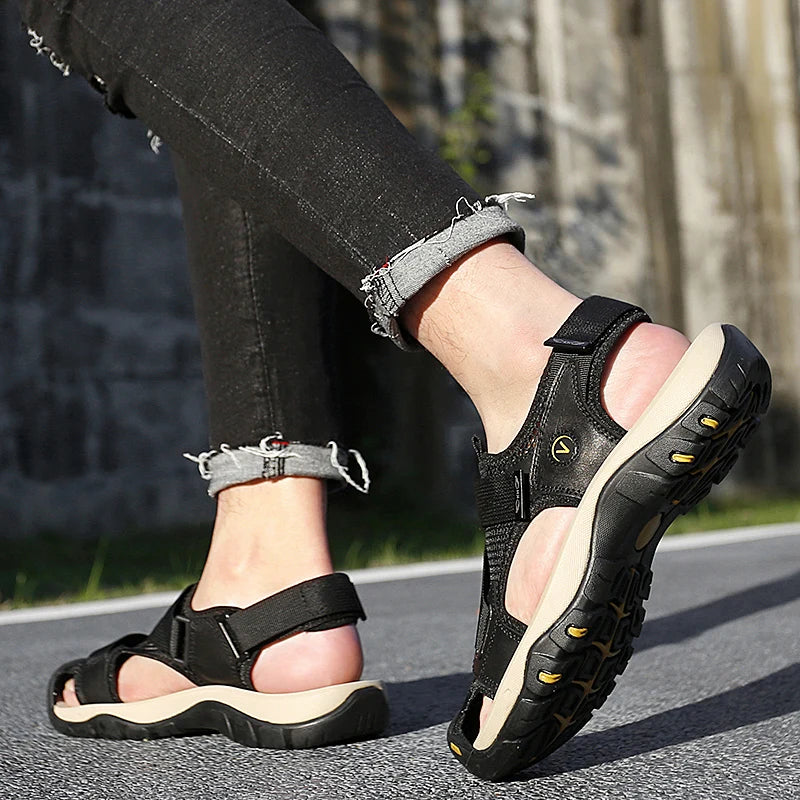Summer Men Sandals Leather Mens Casual Shoes Outdoor Beach Roman Zpaxo