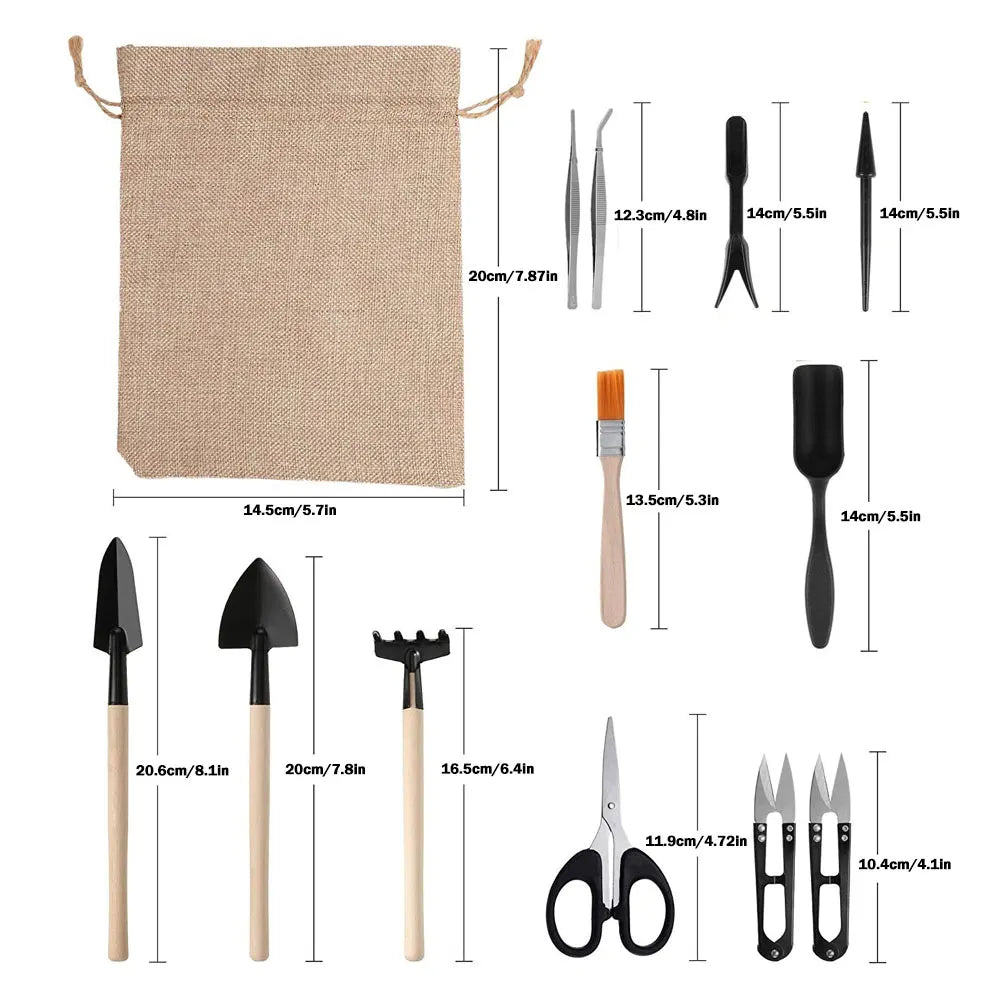 13pcs Mini Garden Shovel Rake Spade Scissors Bonsai Tools Set Wooden Handle Scissors for Flowers Potted Plant Garden Weeding Zpaxo