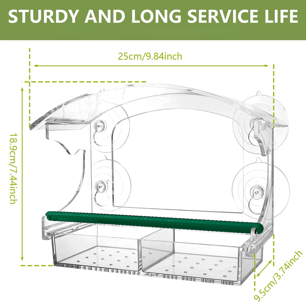 Acrylic Window Bird Feeder Clear House Suction Cups Removable Tray
