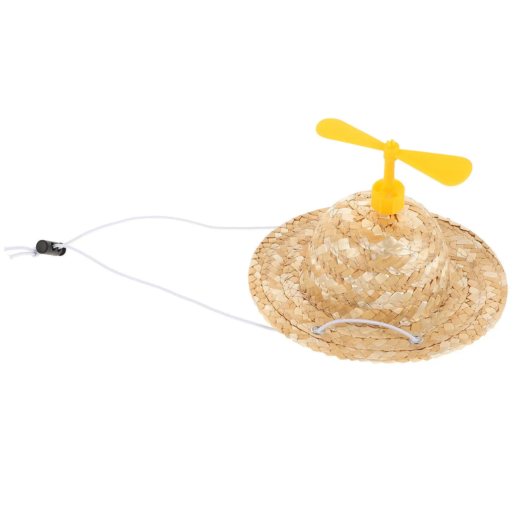 Adjustable Dog Hat Dragonfly Propeller Straw Woven Snug Fit Sun