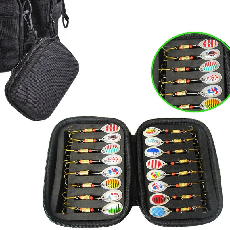2026 New Arrival！Portabale Fly Fishing Lure Spinner Spoon Bait Black Storage Box Professional 16 Slots Hard EVA Storage Bag Zpaxo