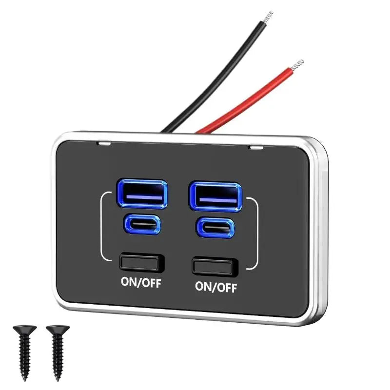 4-Port 78W RV USB Outlet – Dual PD Type-C & QC 3.0 Panel Mount