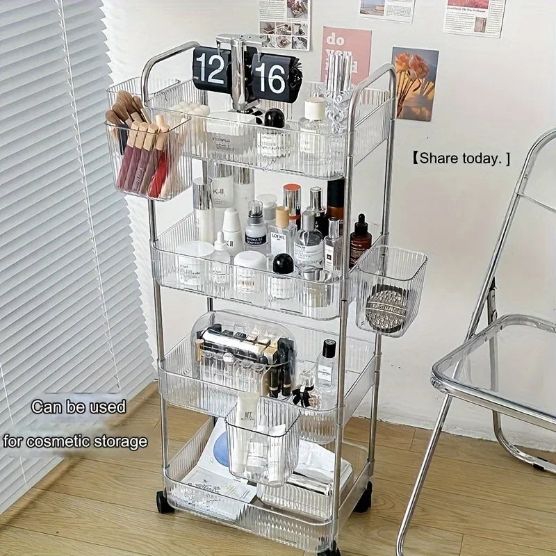 Organizer Bedroom Living Room Office 3 Tier Clear Storage Cart Wheels