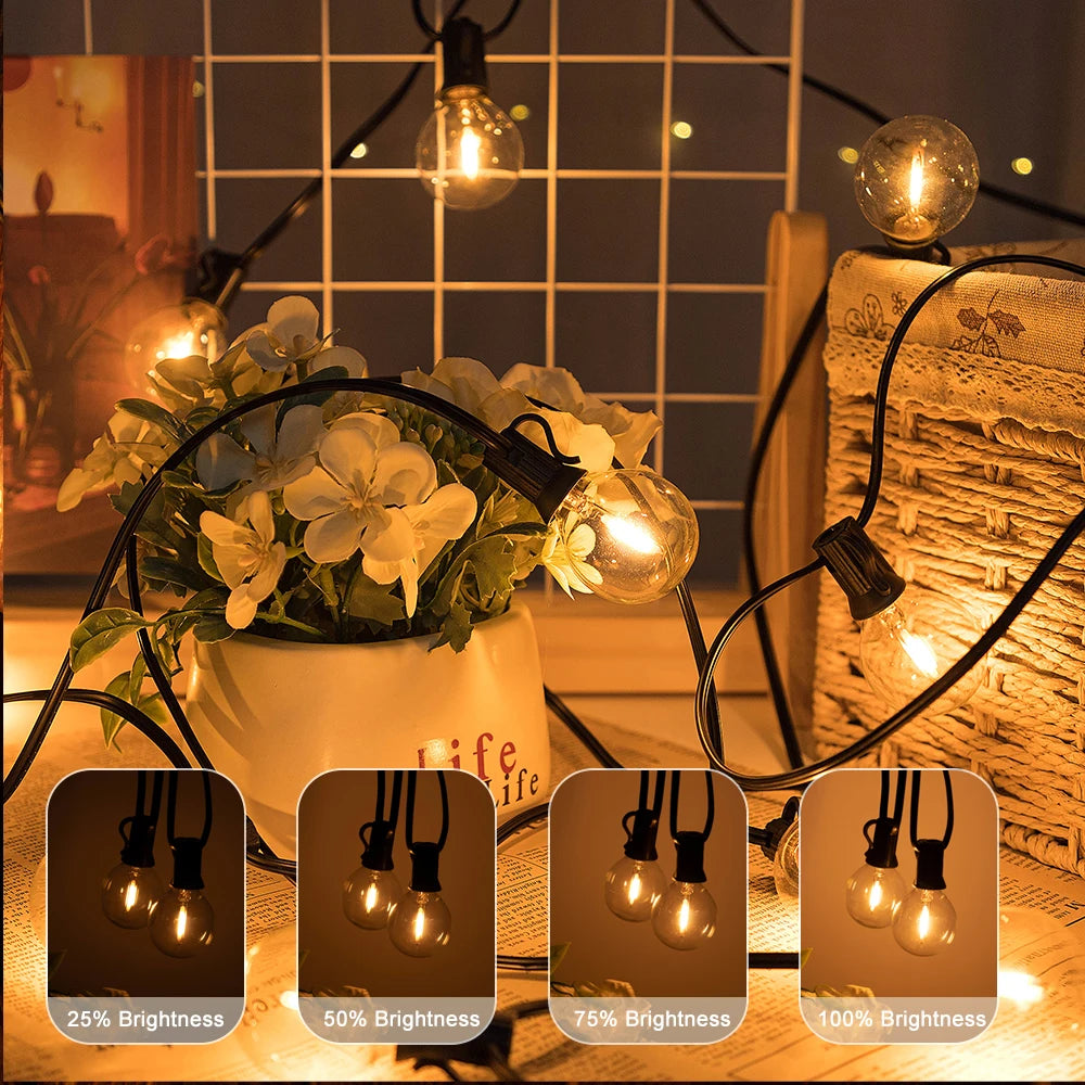 Outdoor String Lights G40 LED Patio Lights EU Plug Edison Bulbs Waterproof Hanging Light for Backyard Party Wedding Camping Lamp Zpaxo