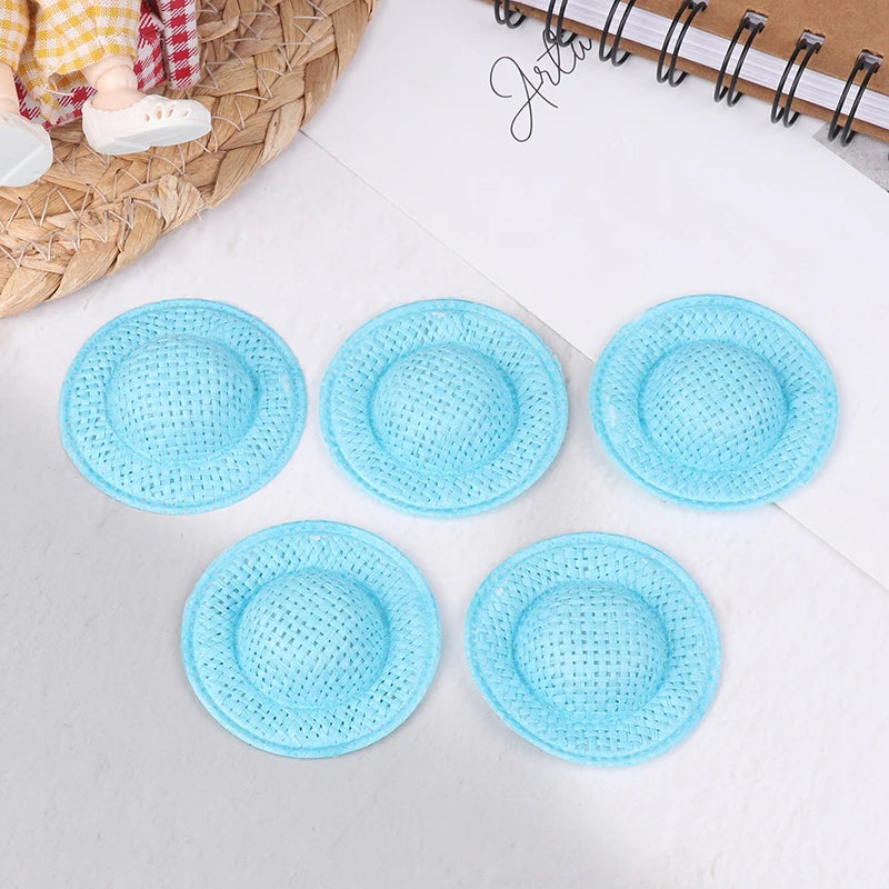 Miniature Doll Straw Hats Dollhouse Decor Children Pretend Play Toys Zpaxo Sky blue
