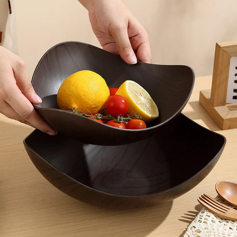 Triangular Wood Grain Fruit Bowl – Retro Snack Serving Platter