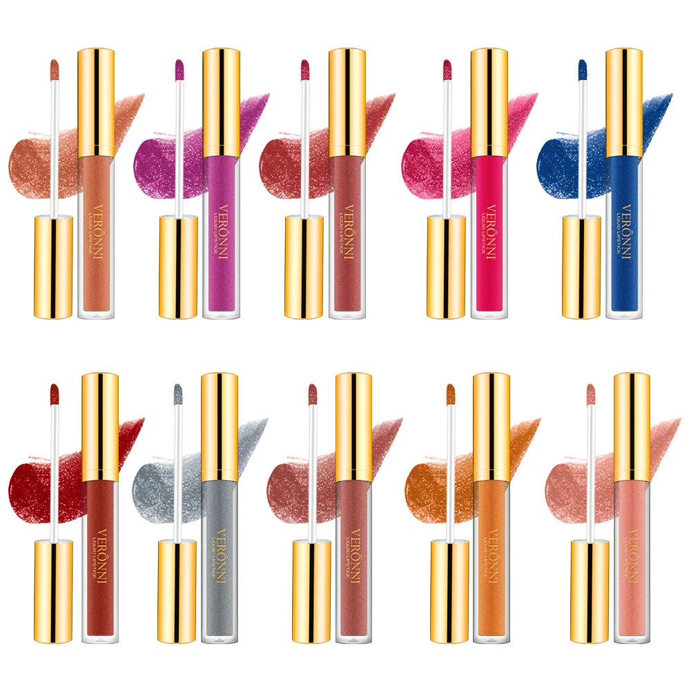 Waterproof 10 Colors Sexy Glitter Diamond Lip Gloss Shimmer Matte Liquid Lipstick LongLasting Lip Makeup Non-stick Cup cosmetics Zpaxo