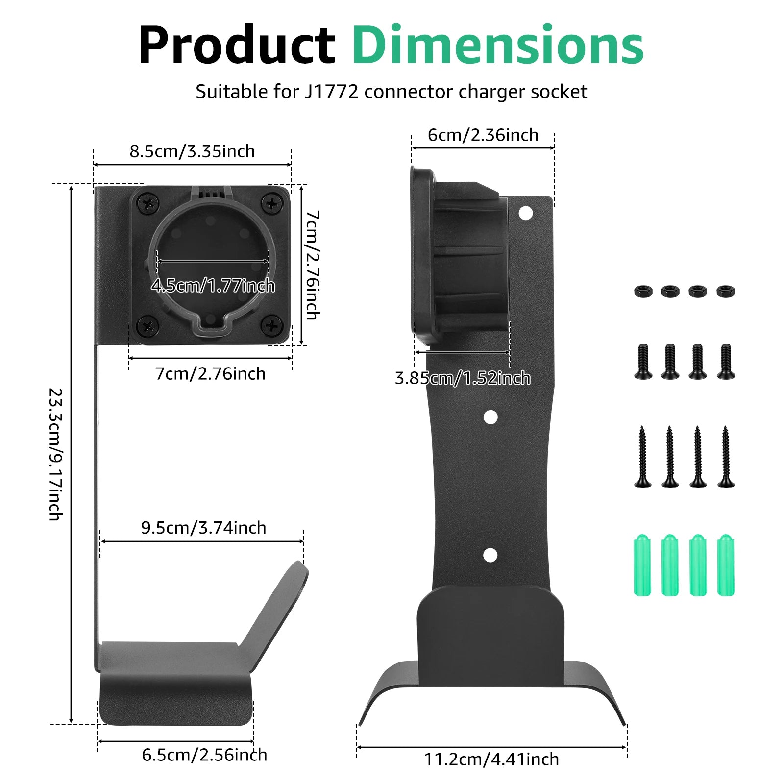 EV Charger Cable Organizer Stainless Steel J1772 Charger Holder Anti Scratch Smooth U Hook Side Mount Wall Bracket Garage Storag Zpaxo SetA for J1772 Metal