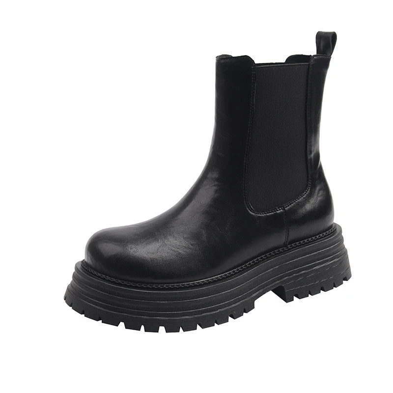 Womens Black Leather Platform Chelsea Boots Elastic Side Panels Zpaxo 111-5 Black Velvet 38 China Mainland
