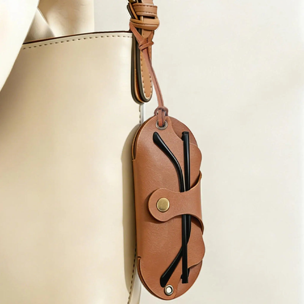 Eyeglass Case Soft PU Leather Eyewear Organizer Strap Sunglasses Bag