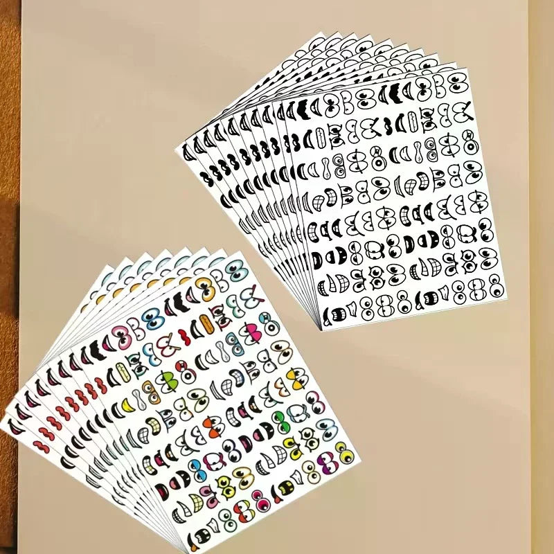 480/960pcs Cartoon Expressions Stickers Self-Adhesive Eyes Mouth Sticker With Playful Faces For Scrapbook DIY Decoration Parties Zpaxo