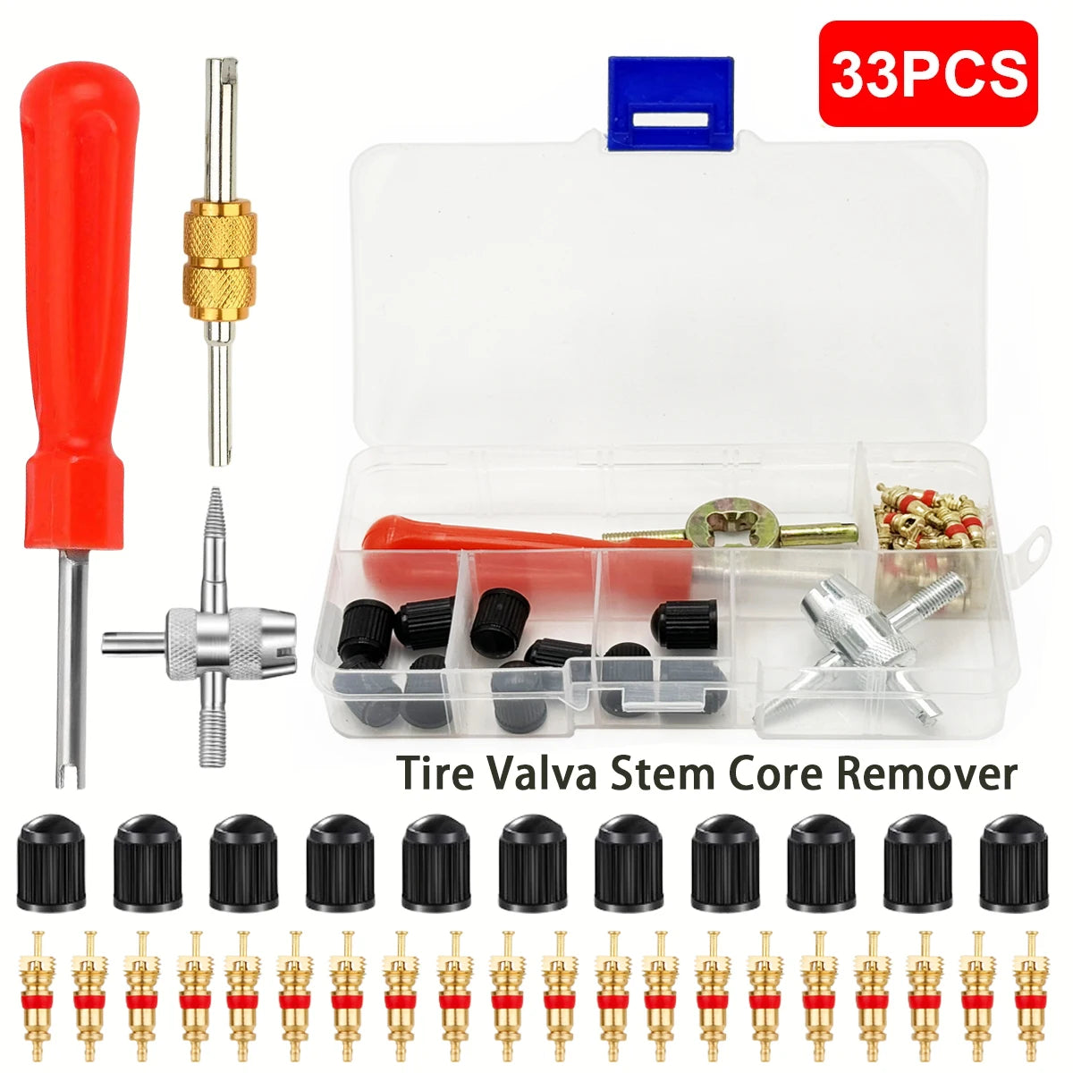Tire Valve Stem Core Remover & Repair Kit – 33 Pcs