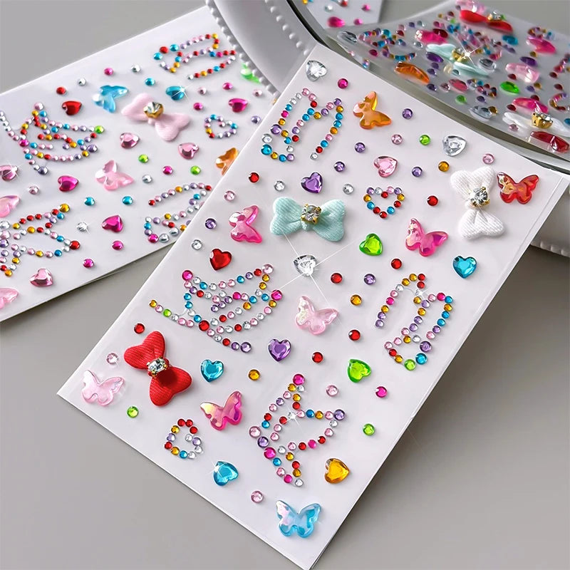 3D Diamond Face Tattoo Stickers Colorful Glitter Crystal Eye Makeup Diamond Stickers DIY Self-Adhesive Butterfly Rhinestones Zpaxo