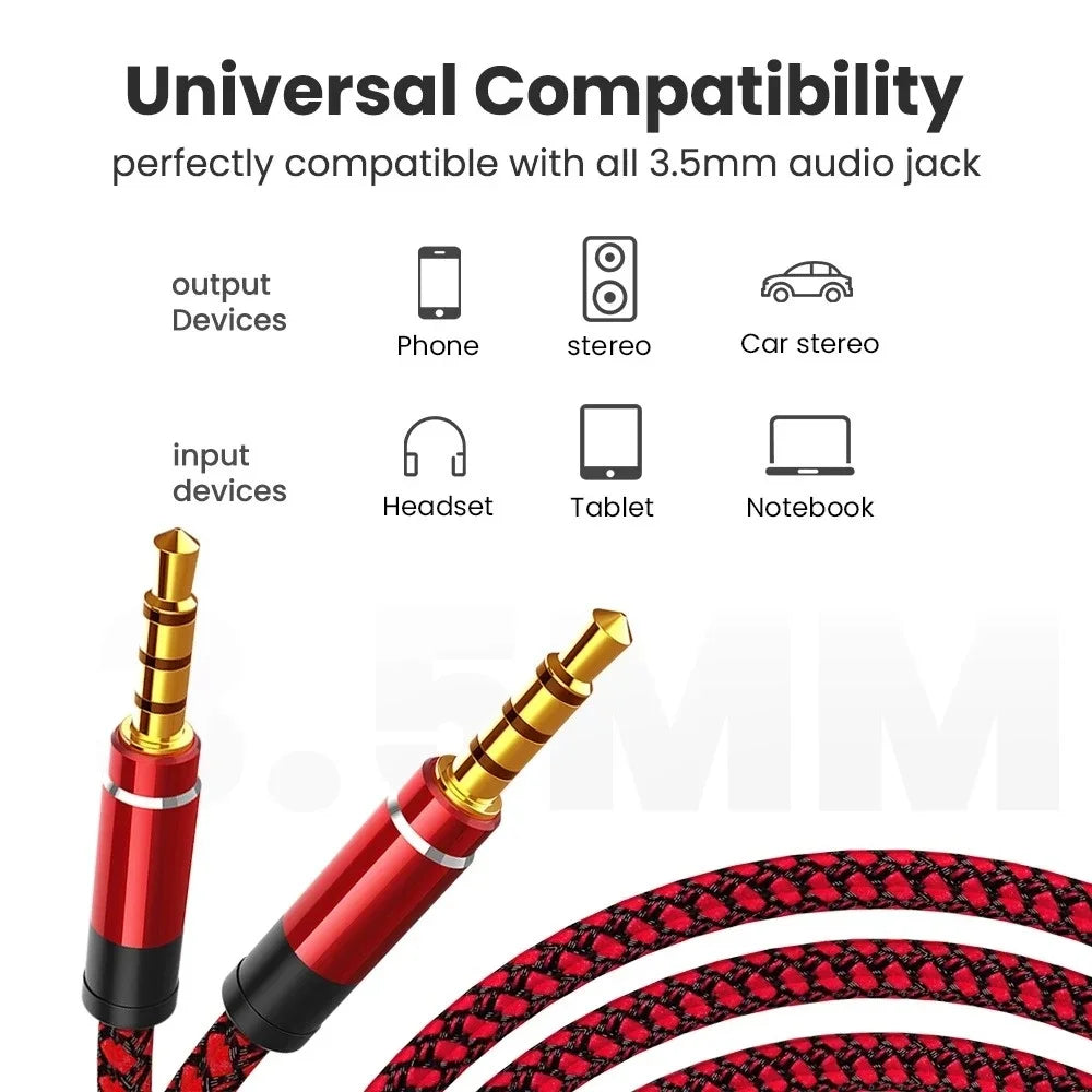 1.5M Nylon Braided 3.5mm AUX Audio Cable | Car, Phone & Speaker AUX Audio Cable Zpaxo