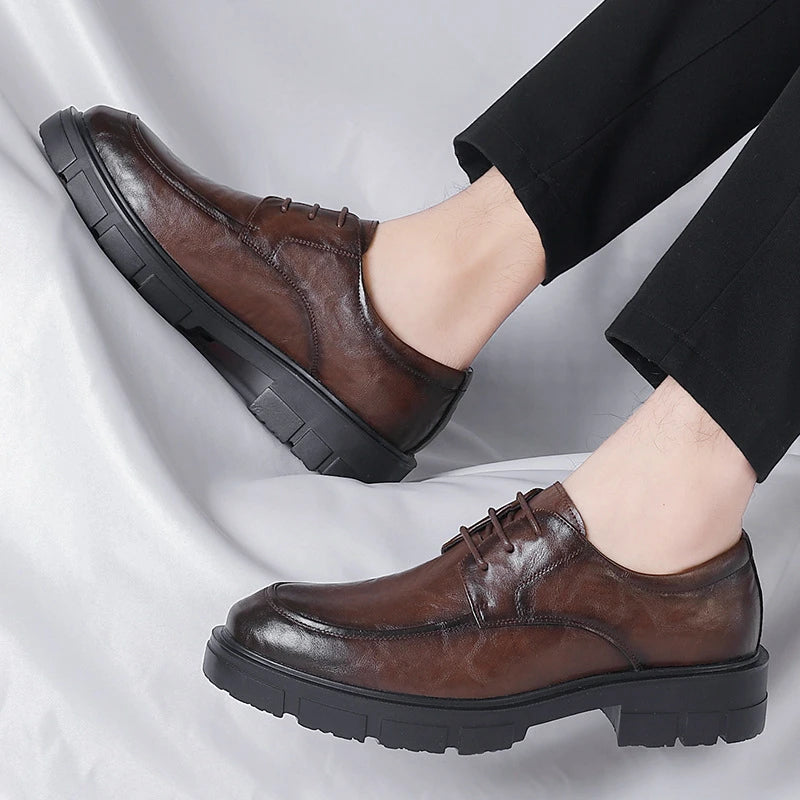 Height Increasing Hand Grained Pattern Formal Business Low Lace Up Zpaxo