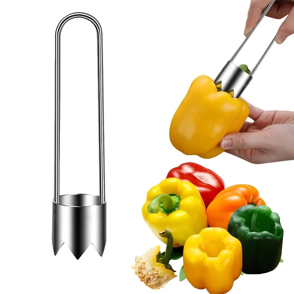 1pc Stainless Steel Fruit & Vegetable Corer Red Pepper Seed Remover Universal Kitchen Gadget for Apple Pear Tomato Pepper Zpaxo