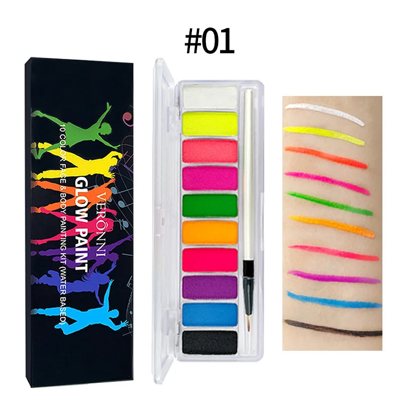 10 Colors UV Luminous Face Body Paint Palette Makeup Non-toxic Zpaxo 01