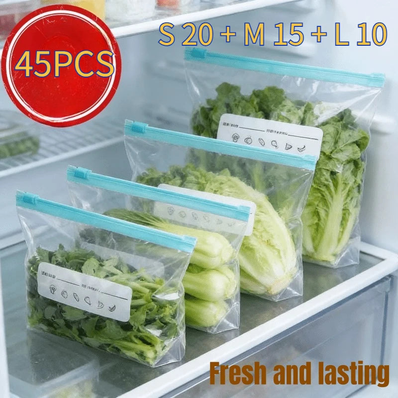 S20+M15+L10 Reusable Zipper Storage Bags Airtight Freezer 3 Sizes