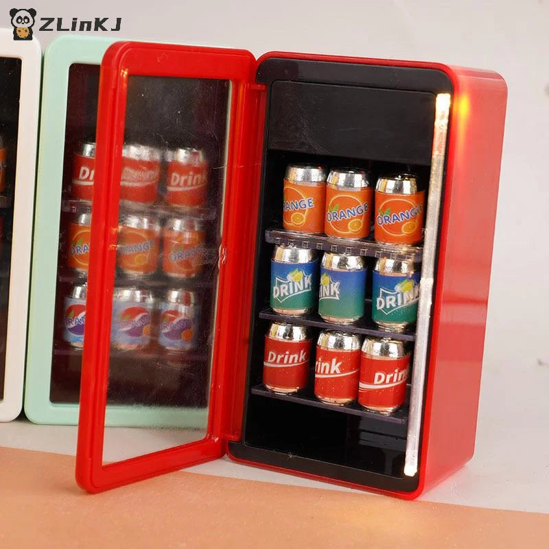 ▶1:12 Dollhouse Miniatures Refrigerator Canned Drink Beverage Cabinet Model Doll House Supermarket Accessor Pretend Play Toy DIY Zpaxo