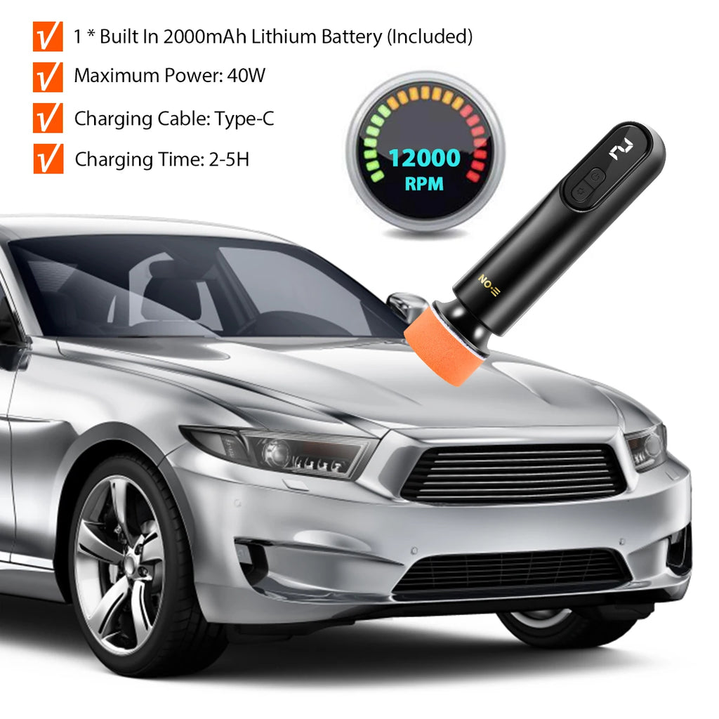Small Car Buffer Waxer Adjustable 3 Speed Cordless Scratch Repair LED