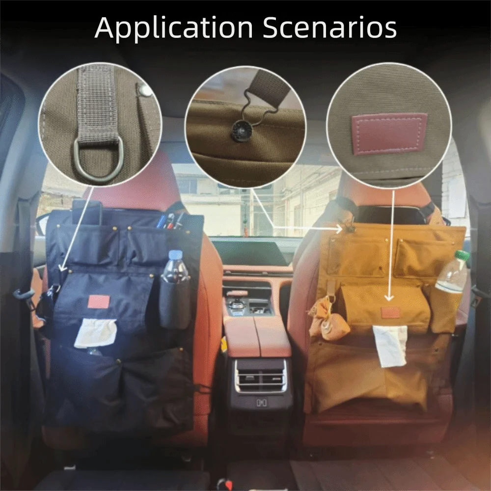 Multiple Compartment Car Seats Back Organizer Canvas Material Bottle Holder Automotive Back Pockets Kids Kick Mat Zpaxo
