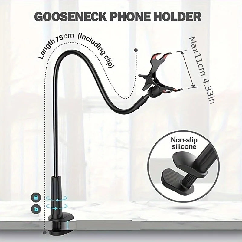 Phone Clip Stand Holder Grip Flexible Long Arm Gooseneck Lazy Bracket