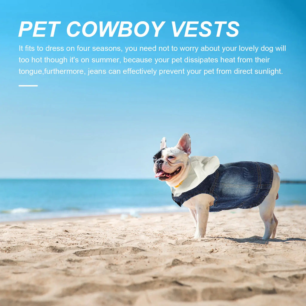 Pet Denim Vest Cool Retro Jeans Jacket Lapel Collar Button Closure