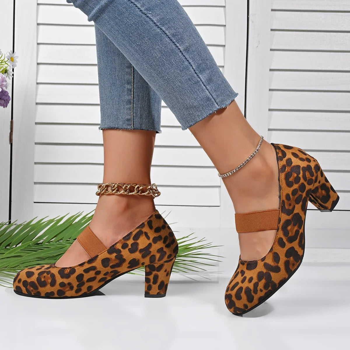 Women High Heel Pumps 2025 New Shallow Chunky High Heels Shoes Spring Elegant Single Shoes Women Fashion Round Toe Heels Women Zpaxo leopard print 36