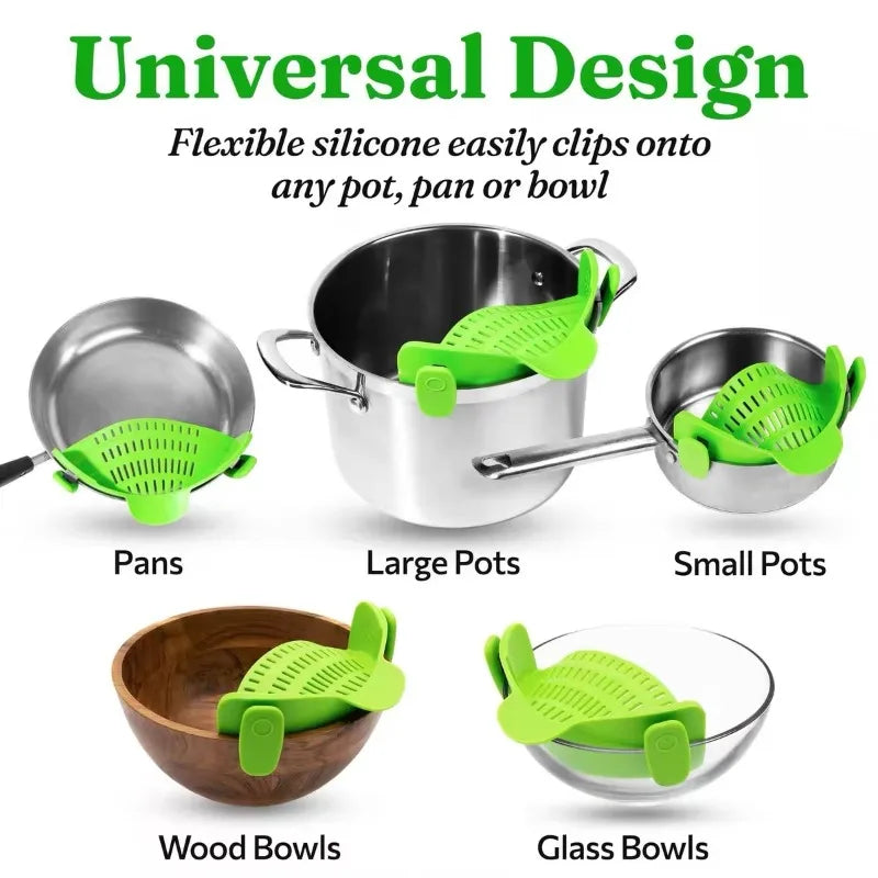 Universal Silicone Clip Pan Pot Strainer Anti Spill Pasta Food Grade Zpaxo