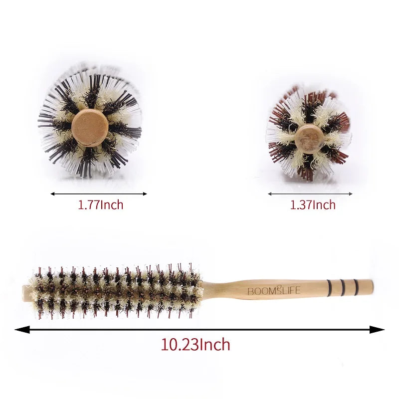 Natural Boar Bristle Rolling Brush Barber Hair Roller Wood Hair Brush Round Barrel Hair Comb for Women Curly Hair Hairdressing Zpaxo