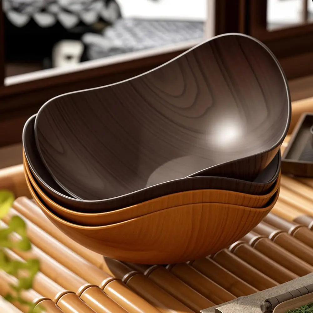 Wood Grain Plastic Serving Bowl – Fruit Salad Candy Party Dish Serving Bowl Zpaxo
