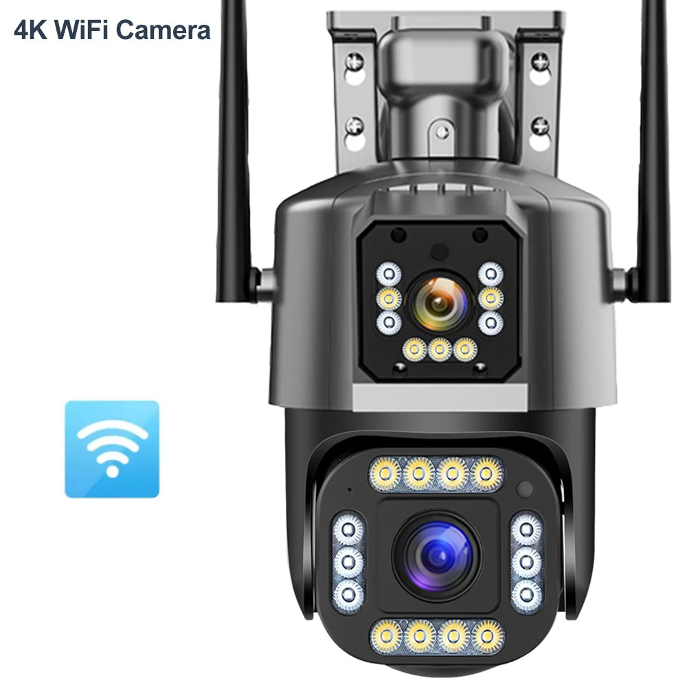 4K Dual Lens Camera Outdoor 10X Zoom PTZ 5K Triple Lens Security Cameras Auto Tracking 8K Four Lens Video Surveillance Webcam Zpaxo 4K Dual Len Cam EU Plug