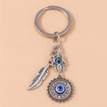 Fashion Retro Feather Chain Good Lucky Palm Ornament Key Ring Car Key Pendant Demon Eye Key Chain Zpaxo A