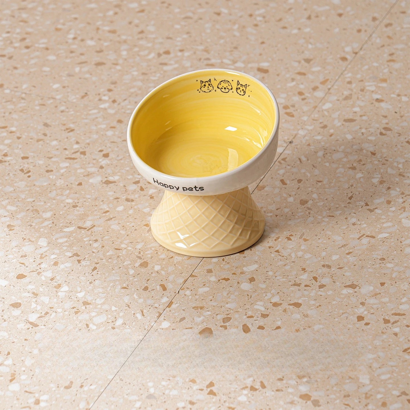 Ceramic Footed Cat Bowl Neck Protection Not Easy Knock Over Cute Dog Zpaxo Yellow flat opening