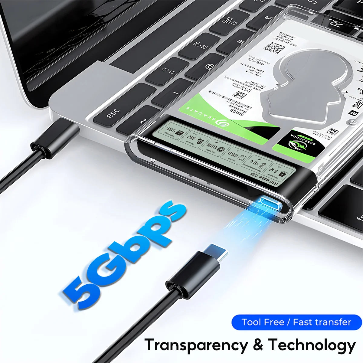 HDD Case Enclosure Box 2.5 SSD SATA To USB 3.2 With 5Gbps Adapter External Housing Hard Drive Box Transparent Zpaxo