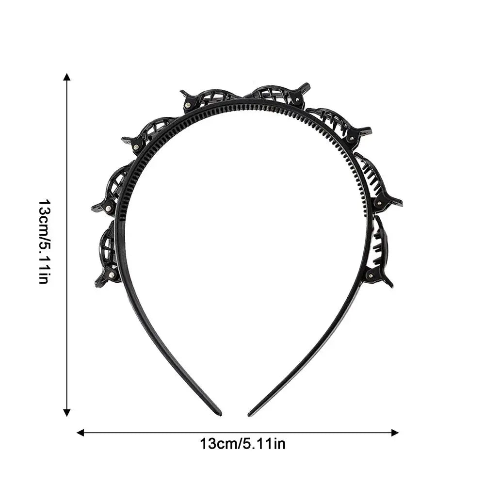 Women's Headband with Clips – Twist Plait & Bang Hair Hoop Clip Headband Zpaxo Black