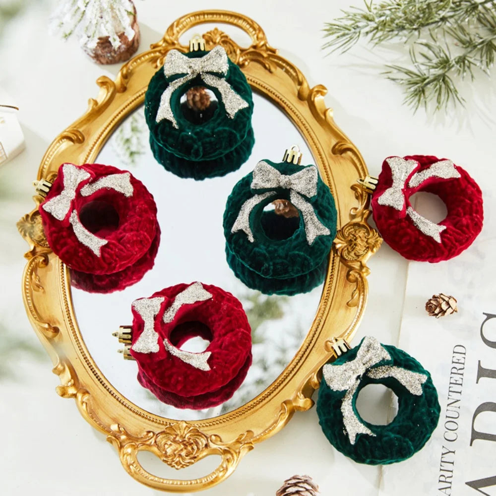 Flocked Wine Red Christmas Ball Ornaments – Elk Wreath Pendant Christmas Tree Ornament Zpaxo