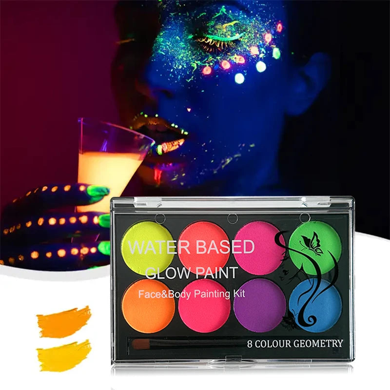 8 Face Body Paint Palette UV Glow-in-the-dark Water-based Neon Zpaxo