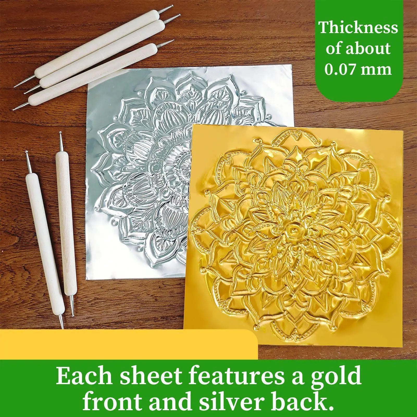 Gold Foil Sheets 5-Piece Double-Sided Craft Supplies Metal Embossing Sheets Tooling Foil for Painting Engraving Mounting Tooling Zpaxo