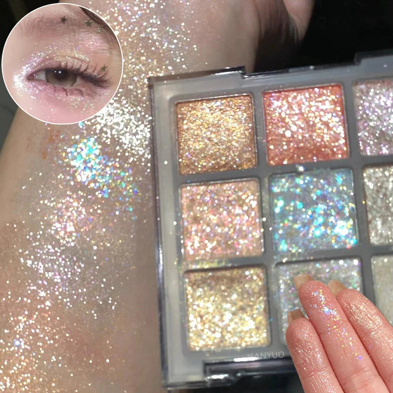 9 Colors Glitter Eyeshadow Palette Earth Color Pearlescent Eye Shadow Shimmer Highlights Sparkling Sequin Blue Purple Eye Makeup Zpaxo