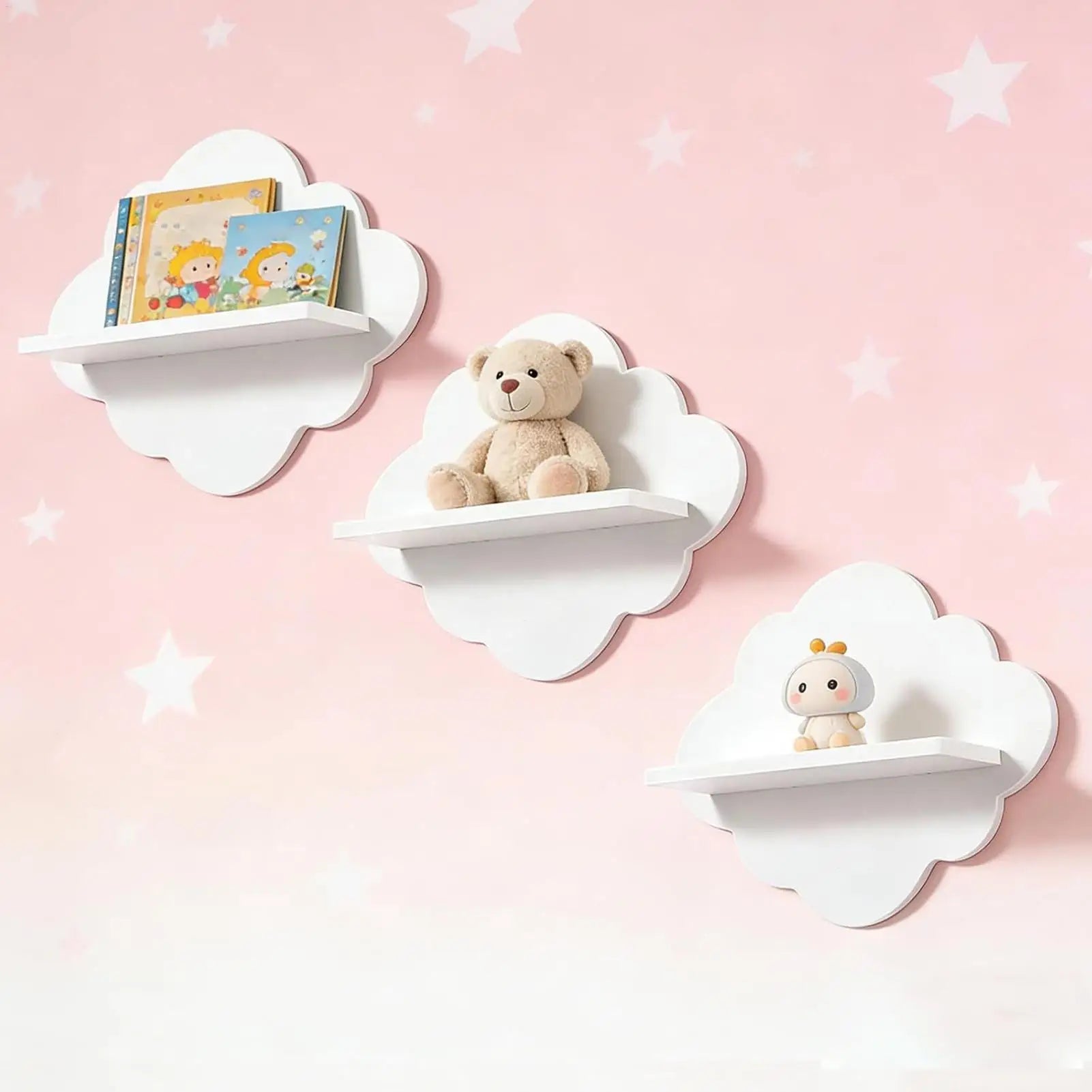3 Cute Cloud Shaped Floating Wall Shelf Aesthetic Room Decor Storage