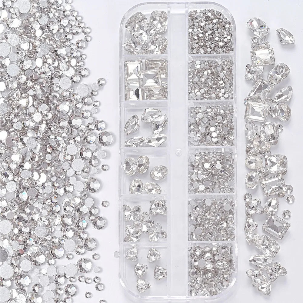 12 Grids 3D Nail Art Rhinestones Mixed Shapes Clear Glass Diamond Zpaxo 7