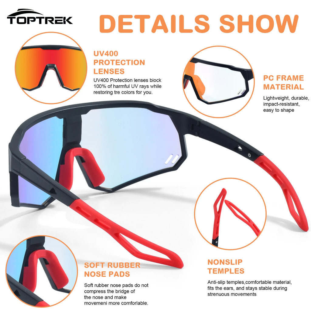 Toptrek Photochromic Cycling Sunglasses Men Women Outdoor Sport Running Bike Hiking Bicycle Eyewear MTB Baseball Glasses Goggles Zpaxo