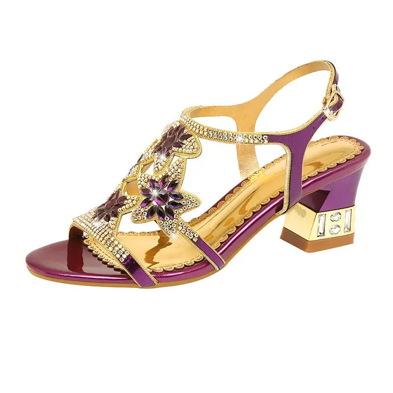 2023 Fashion Sandals Ladies Low Heel Leather Women's Diamonds Outdoor Zpaxo