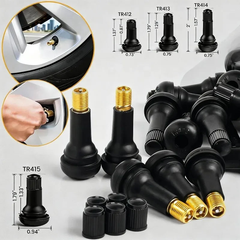 Snap-In Tubeless Tire Valve Stems TR412 TR413 TR414 TR415 4/8/24pk