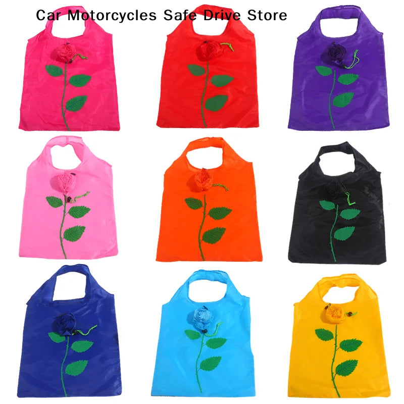 Rose Flower Foldable Shopping Bag Portable Large Capacity Folding