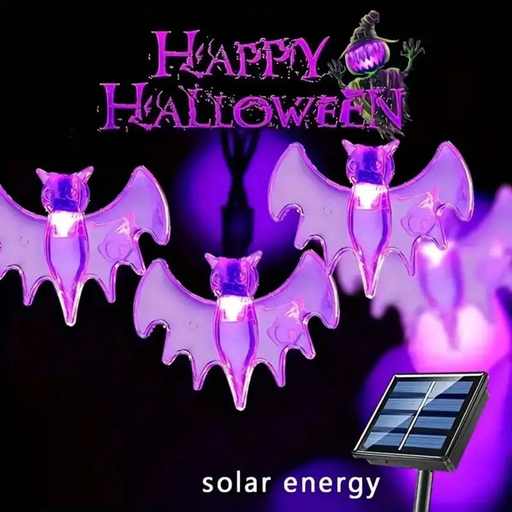 1 Solar LED Large Purple Bat String Light 8 Modes Outdoor Waterproof Zpaxo