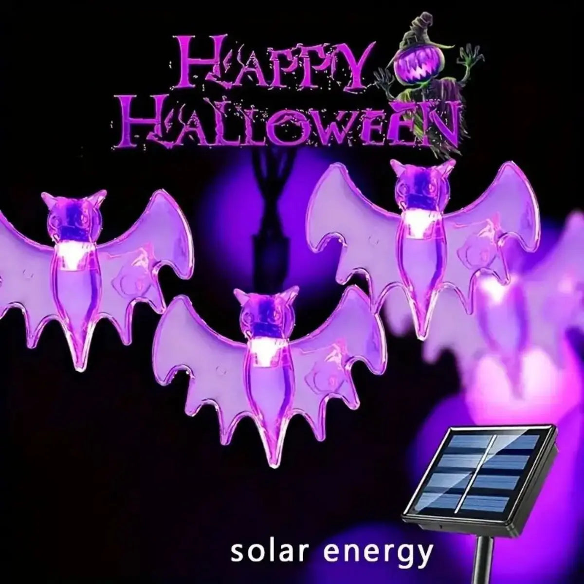 1 Solar LED Large Purple Bat String Light 8 Modes Outdoor Waterproof Zpaxo