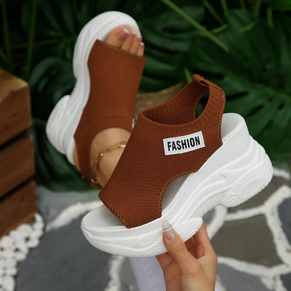 Women Sandals 2026 New Elegant Sexy Wedge Thick Soled Sandals Fashion Platform Shoes Comfortable Plus Size Beach Women Shoes Zpaxo Brown 41