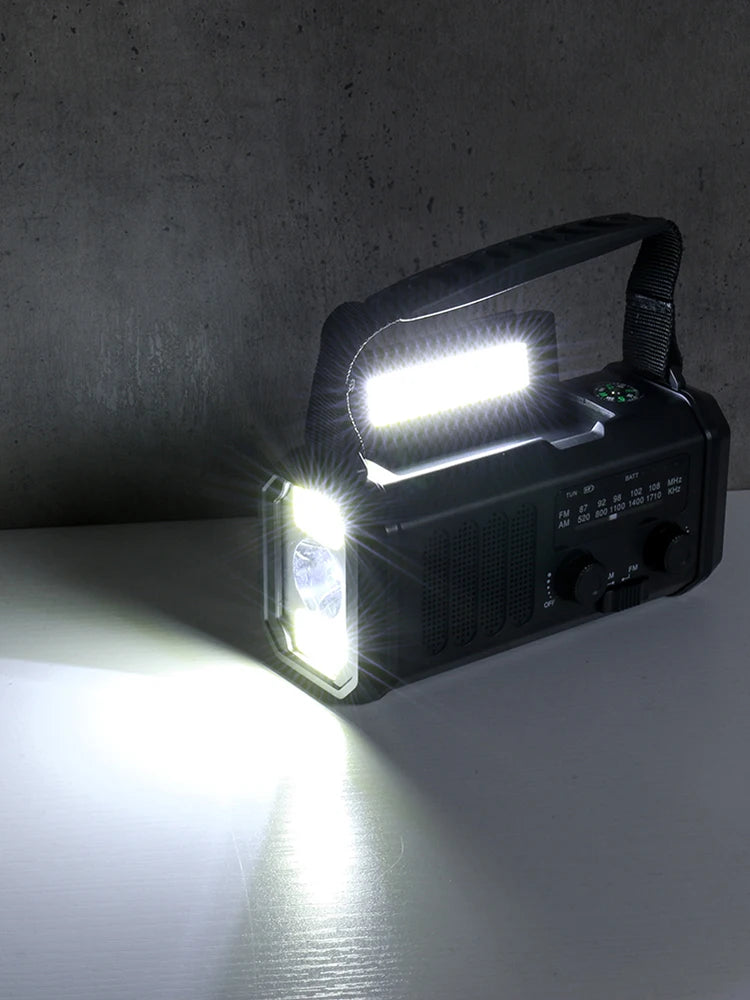 Solar Powered Emergency Power Bank LED Flashlight Type-c Charging